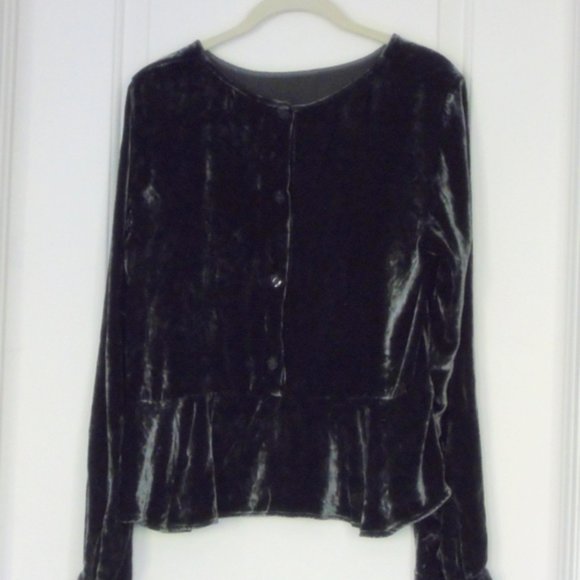 Bella Dahl Crushed Velvet & Silk Top with Peplum in Pewter Size M New with Tags - Picture 6 of 6